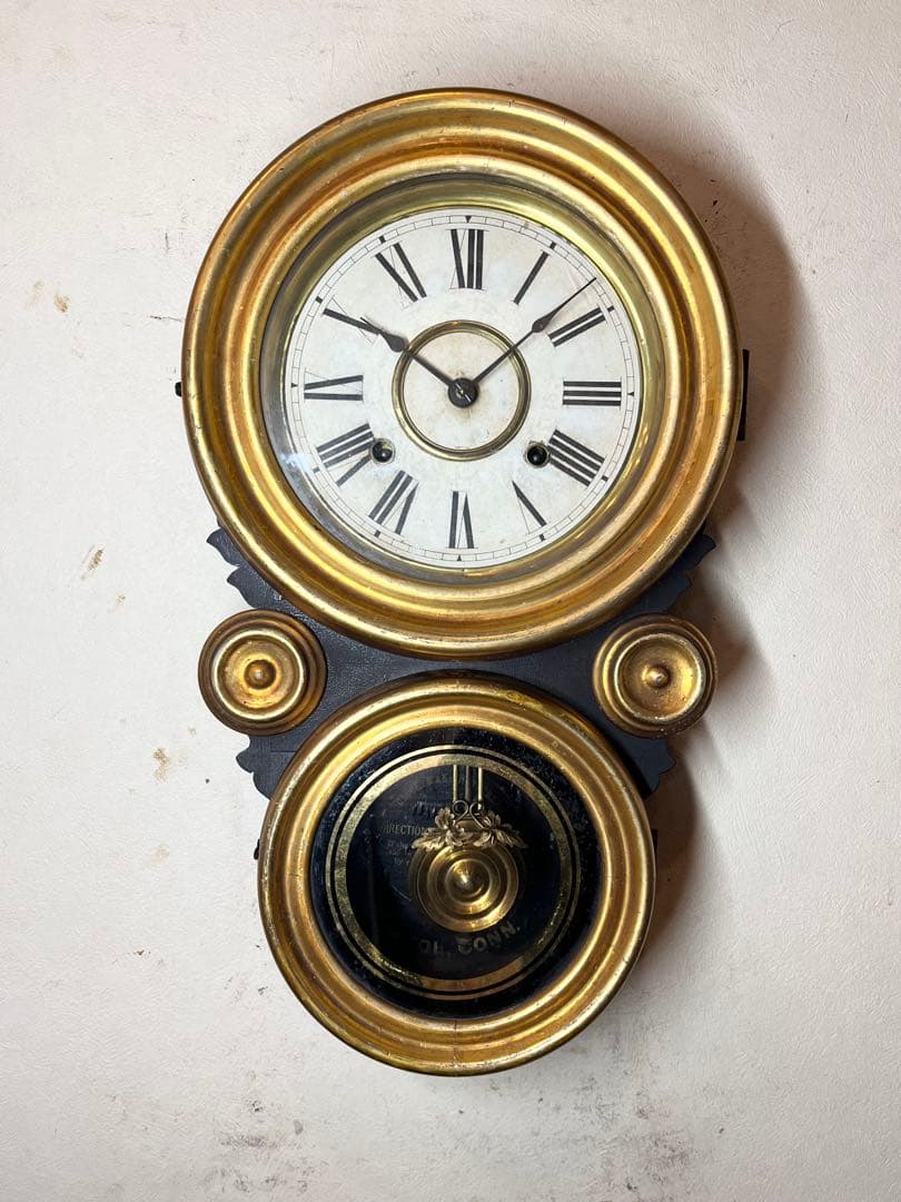 金ダルマ　程度良　柱時計　古時計　振り子　レトロ　ゼンマイ　精工舎　ボンボン