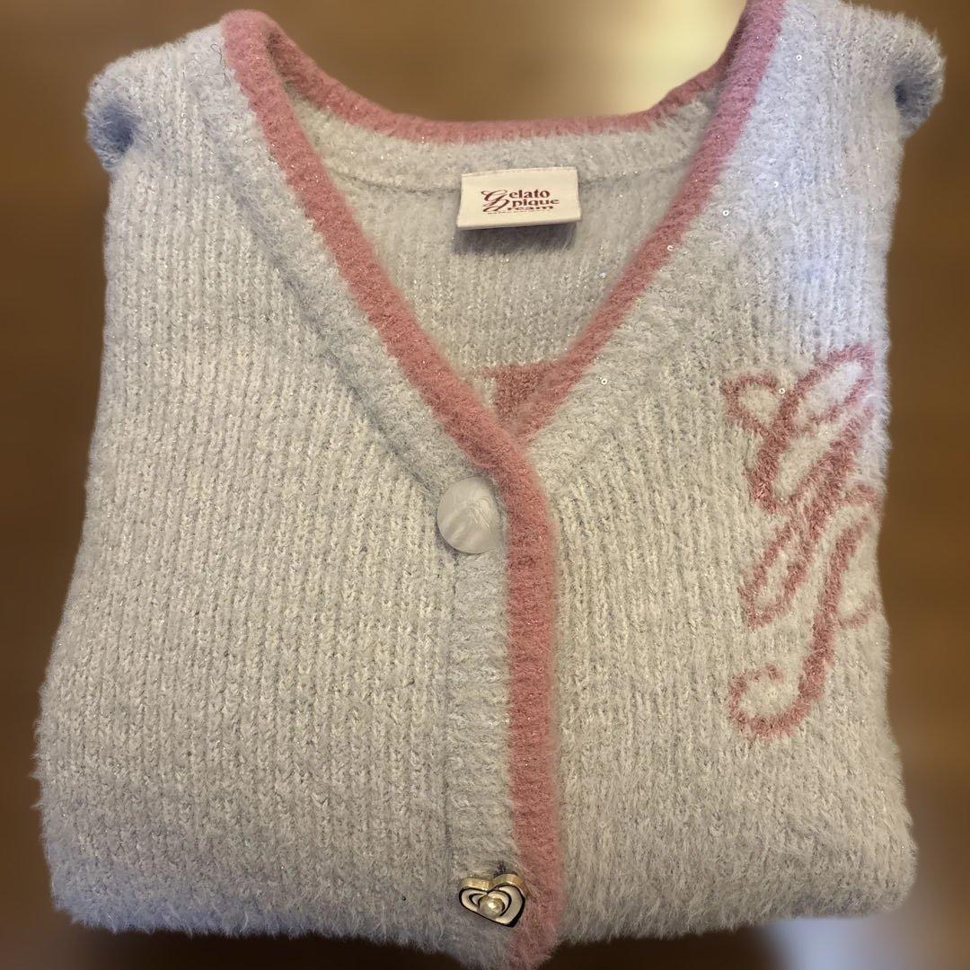 ジェラートピケ ラメフェザーカーディガン ブルー