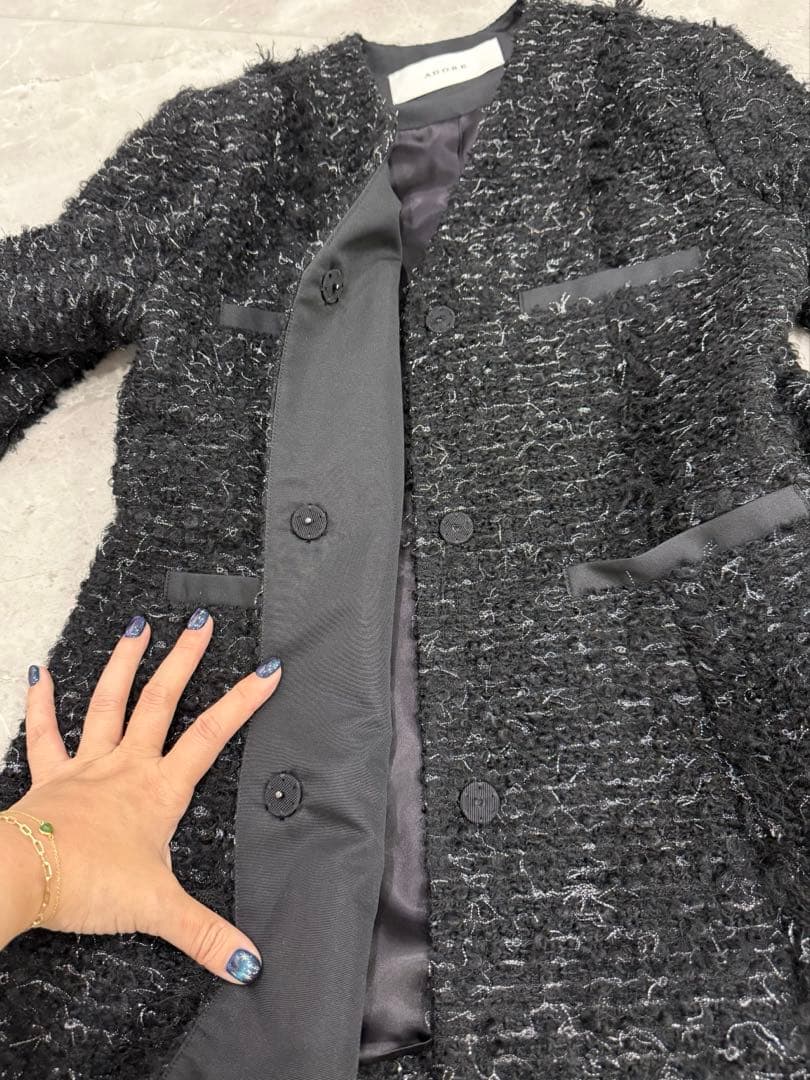 ADORE 上品ツイードジャケット 38 フォーマル 卒業式 入園式　ブラック系