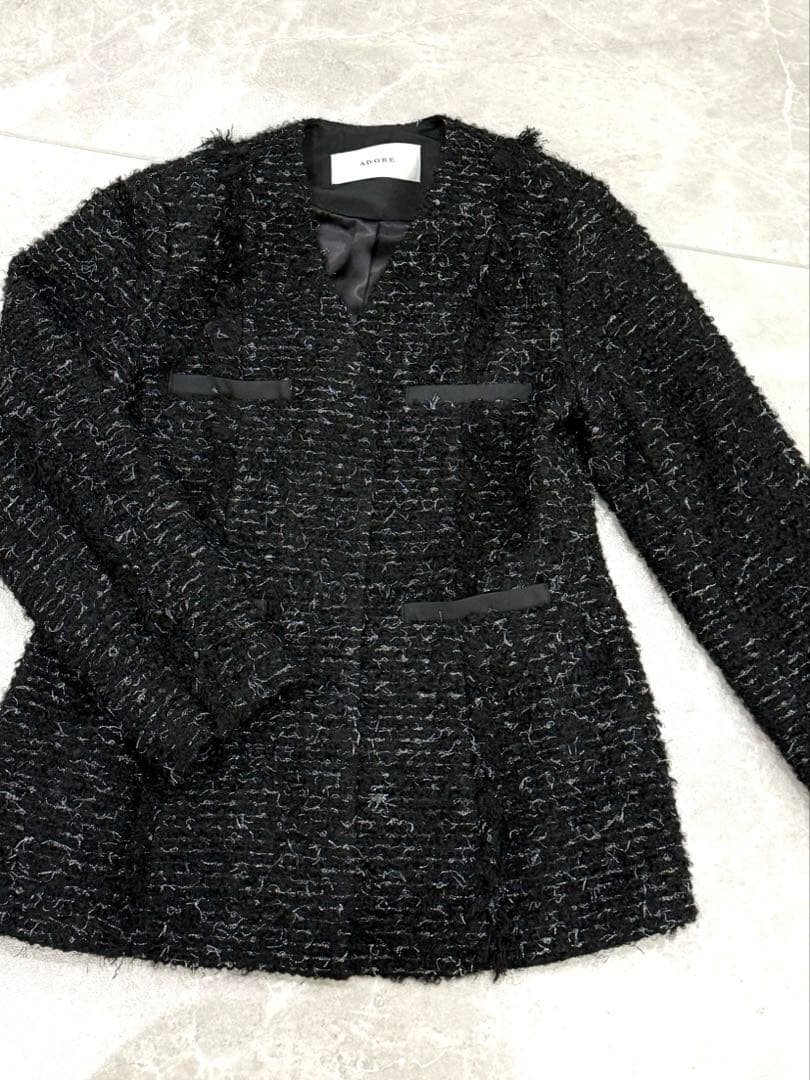 ADORE 上品ツイードジャケット 38 フォーマル 卒業式 入園式　ブラック系