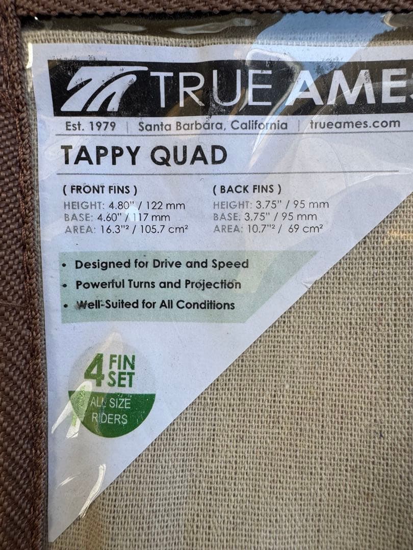 TRUE AMES FIN TAPPY QUAD 4FIN サーフィン フィン