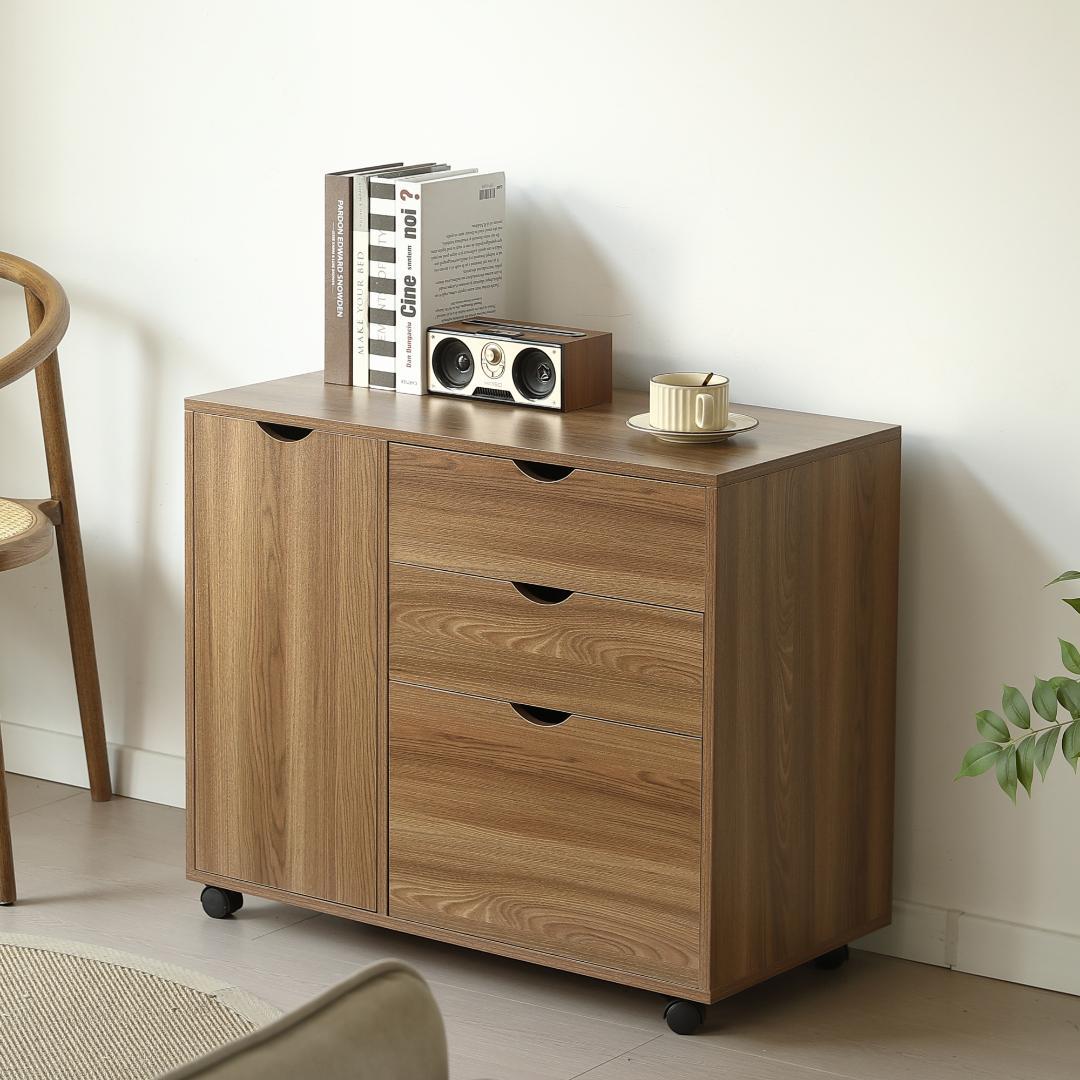 超人気！キャビネット幅80 北欧 サイドボード チェスト キャスター・引き出し