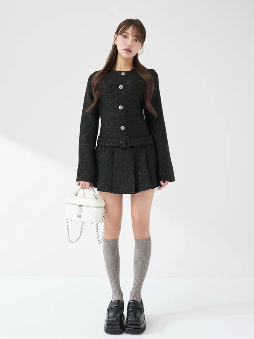 ダーリッチ ボックスプリーツツイードミニワンピース