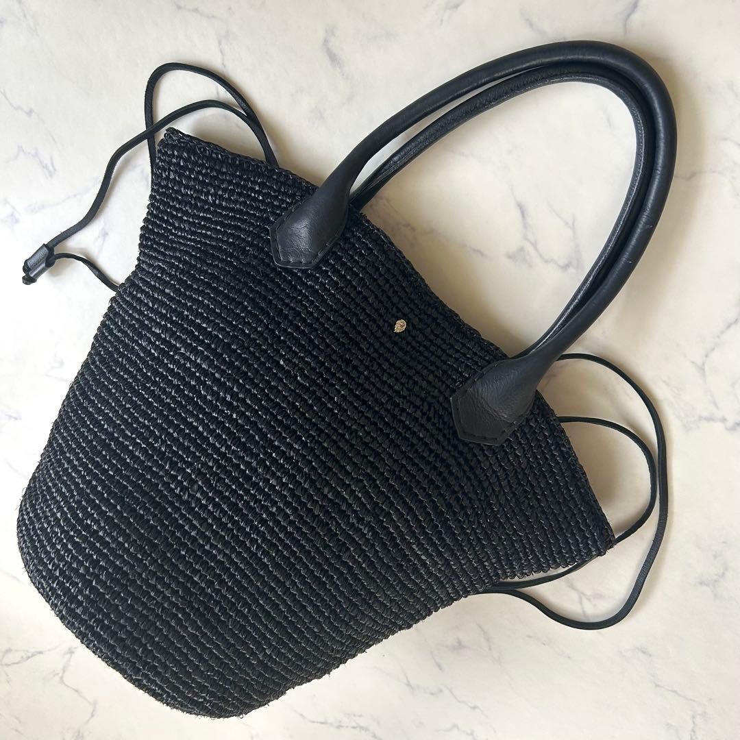 ヘレンカミンスキー トートバッグ ブラック ラフィア レザー 大容量 巾着袋付き