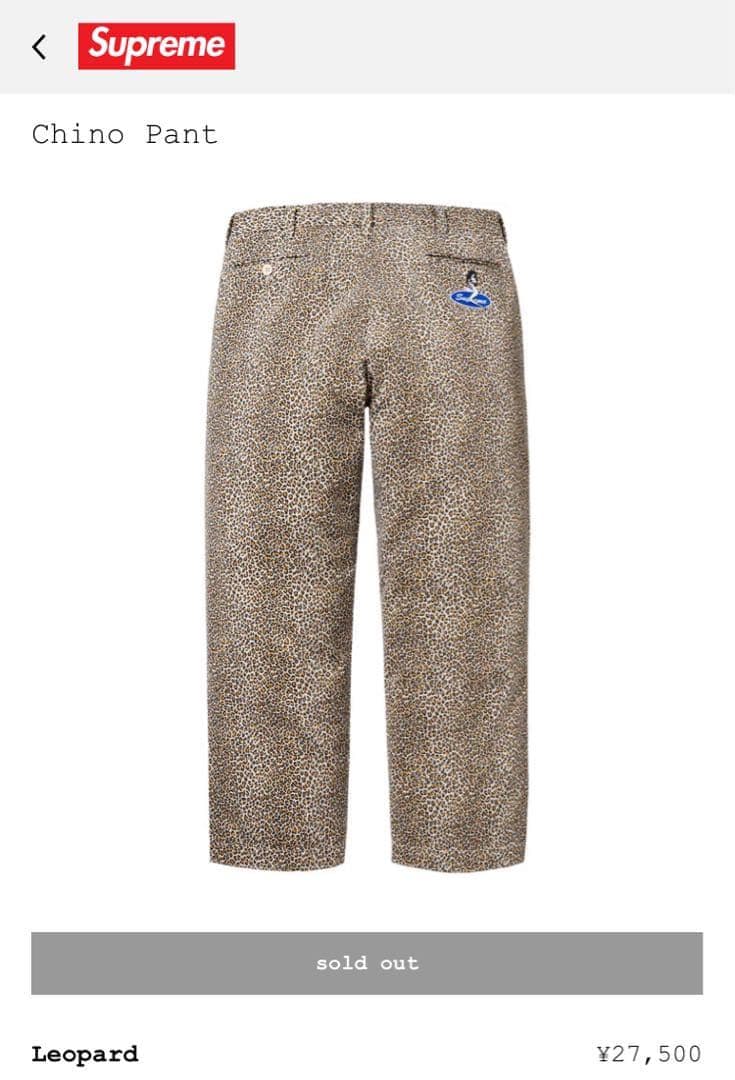 美品！Supreme Chino Pants 25FW Leopard 30