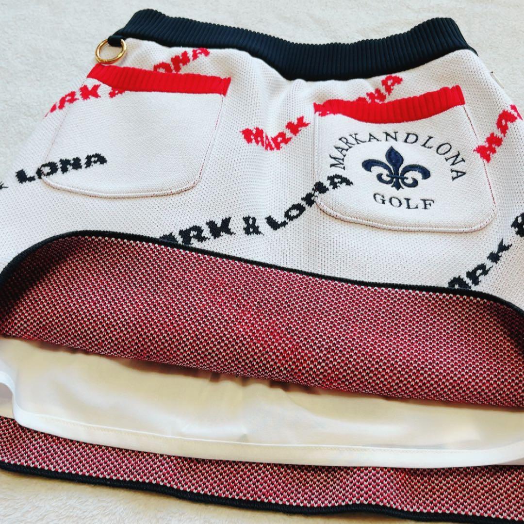 美品　マークアンドロナ　近年　セットアップ　ニット　スカート　柄　裏地付　白