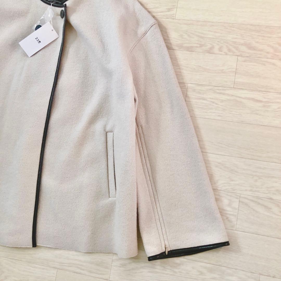 新品　23区　コンプレストパイル ノーカラー アウター ３８　ページュ