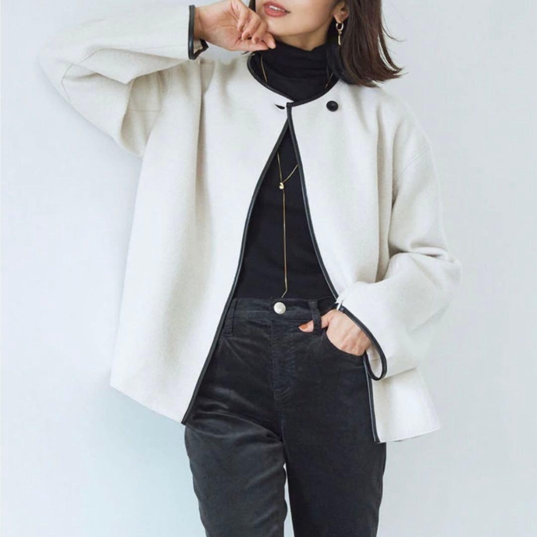 新品　23区　コンプレストパイル ノーカラー アウター ３８　ページュ