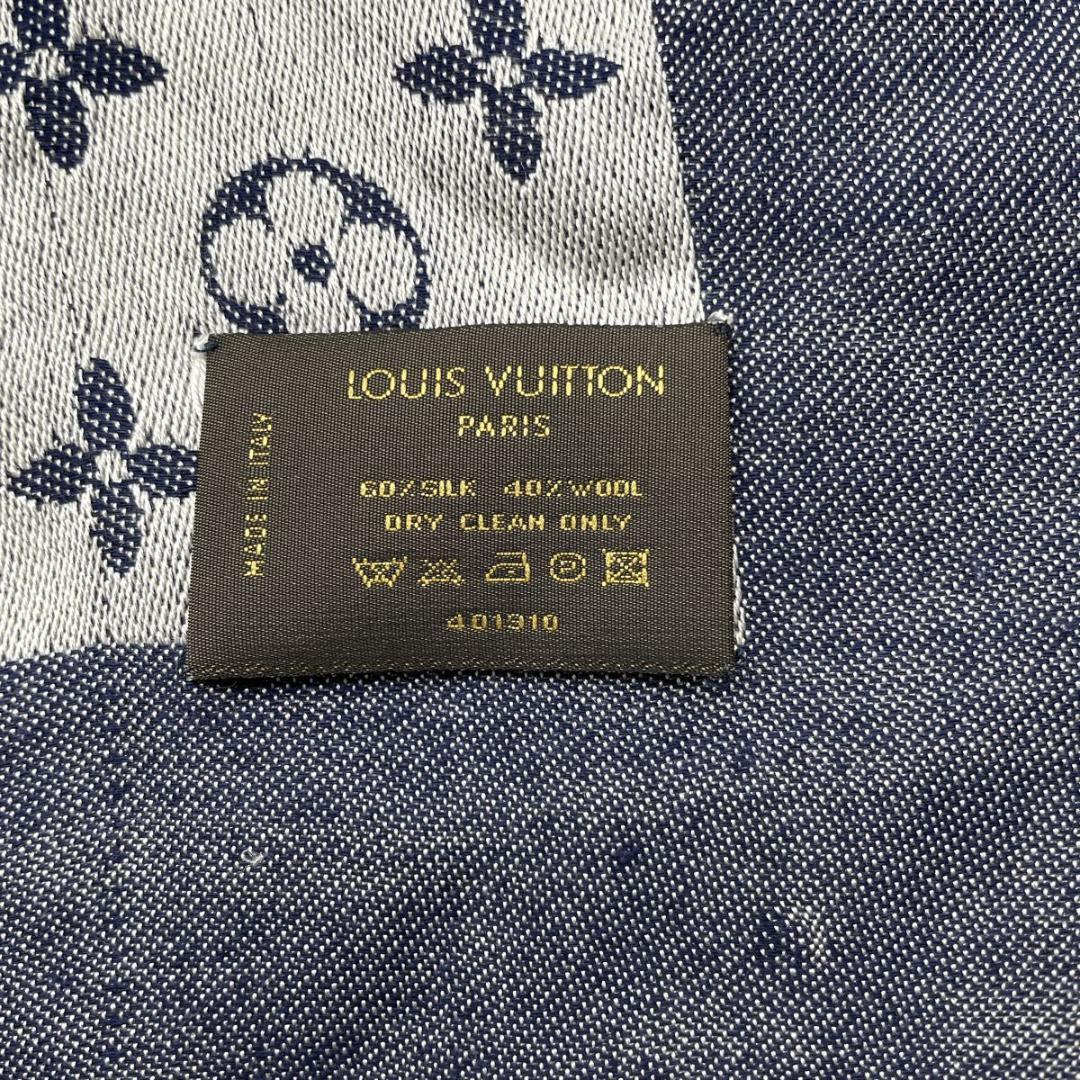 ルイヴィトン モノグラム デニム 大判 ストール シルク混 紺 M71376