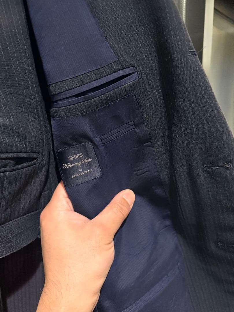 SHIPS リングヂャケット　ネイビーストライプ スーツ46