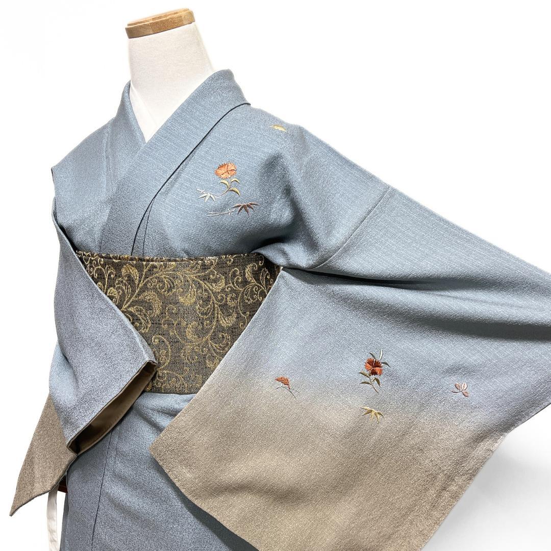 未着用　付け下げ　刺繍　御所車　松　竹　花　紋無し　着物　123b d ms