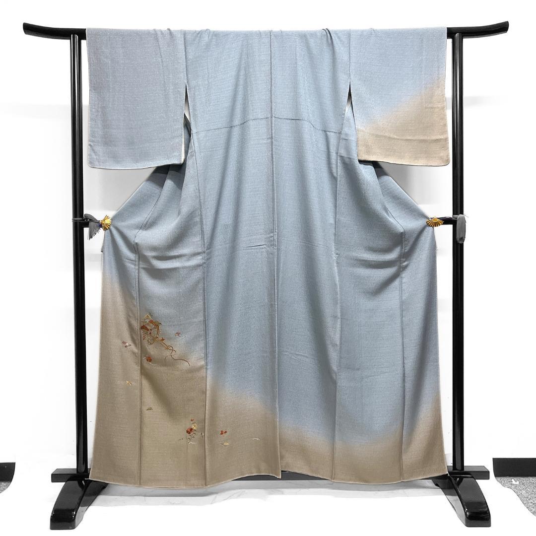 未着用　付け下げ　刺繍　御所車　松　竹　花　紋無し　着物　123b d ms