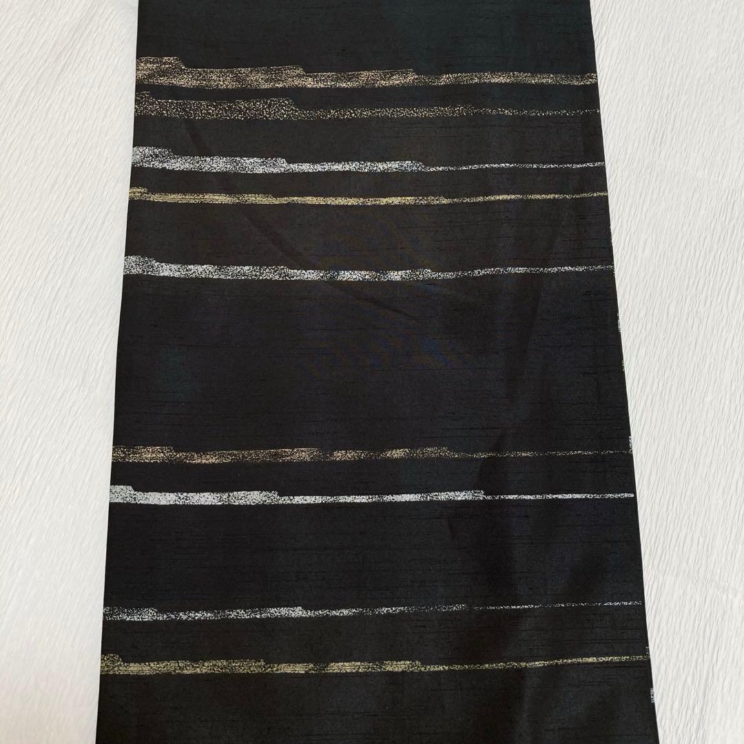 【良品✨】東レシルック　洗える着物　小紋　紬調　織物調　黒色　横段　袷　R7