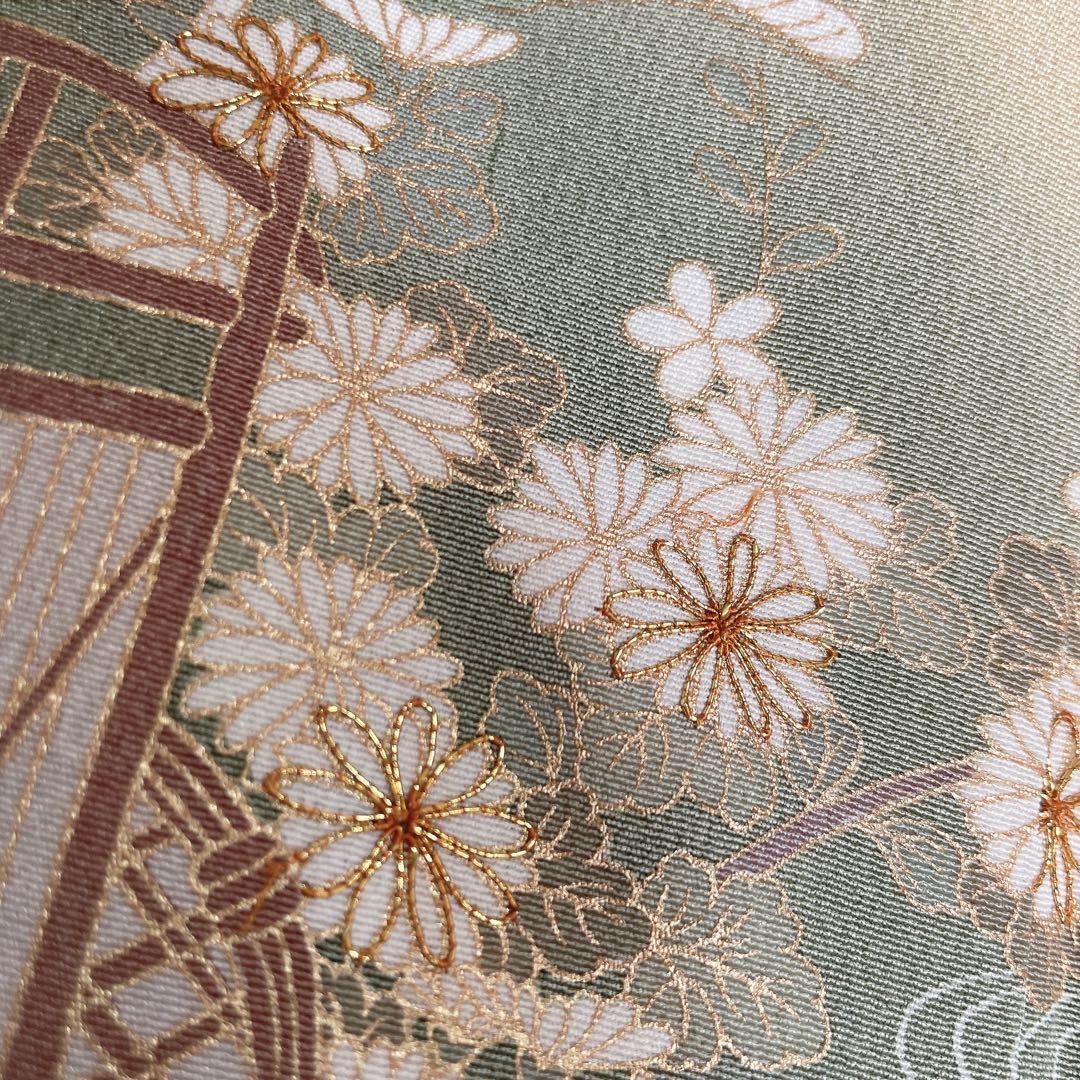 訪問着+長襦袢　フルセット　川のほとり　橋　金彩　金駒刺繍　入学式　卒業式　I3