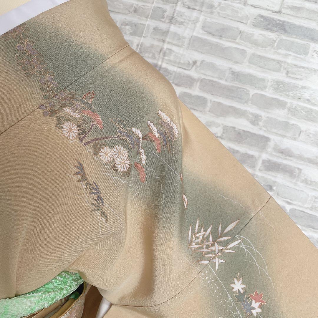 訪問着+長襦袢　フルセット　川のほとり　橋　金彩　金駒刺繍　入学式　卒業式　I3