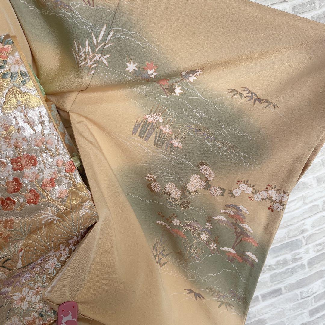 訪問着+長襦袢　フルセット　川のほとり　橋　金彩　金駒刺繍　入学式　卒業式　I3