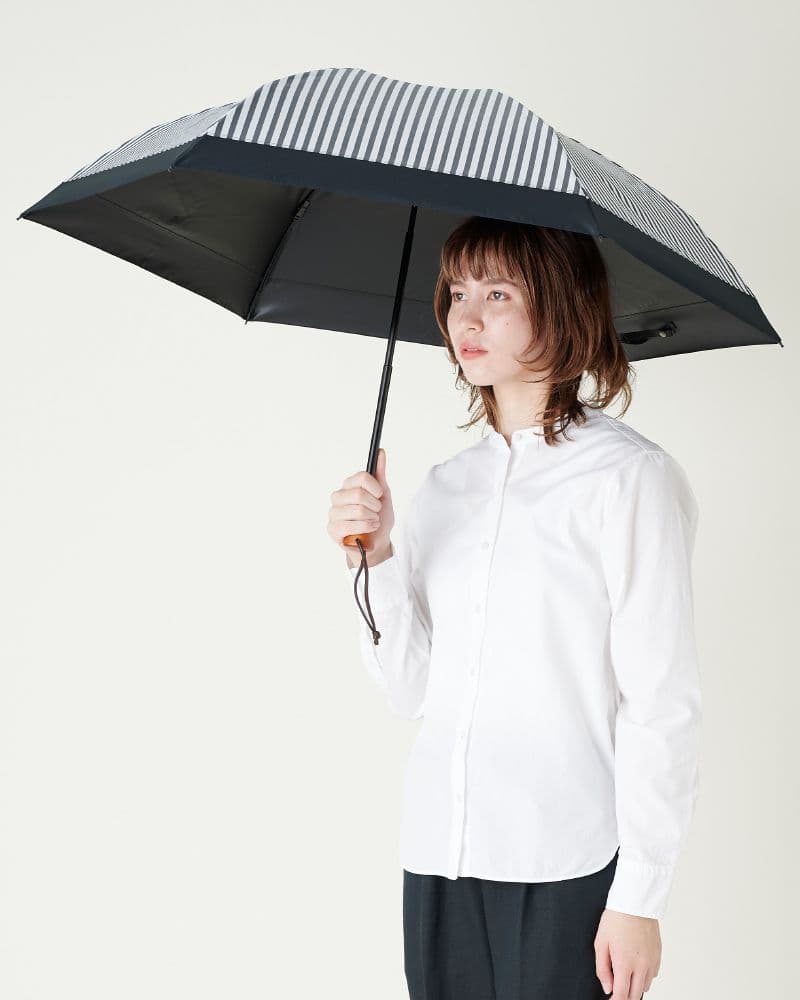 【未使用】サンバリア100　折りたたみ日傘 3段折 / コンビ白黒ストライプ