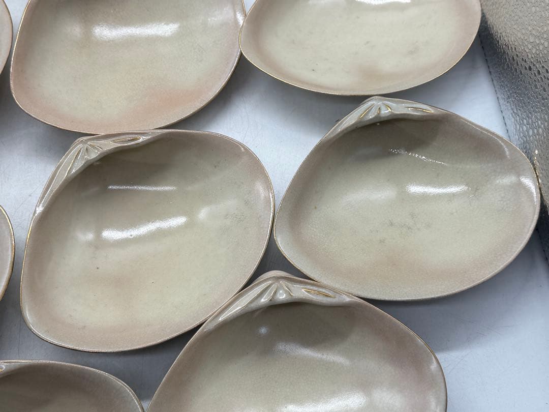 高麗地金彩山画　貝形小鉢15点　松富作　懐石料理　送料込み260206