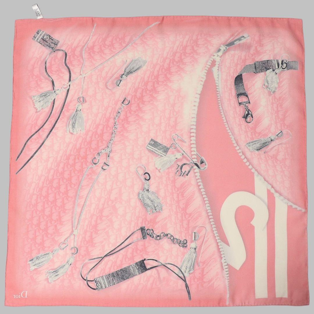 Christian Dior★トロッター スカーフ★ガリアーノ期★ピンク★シルク