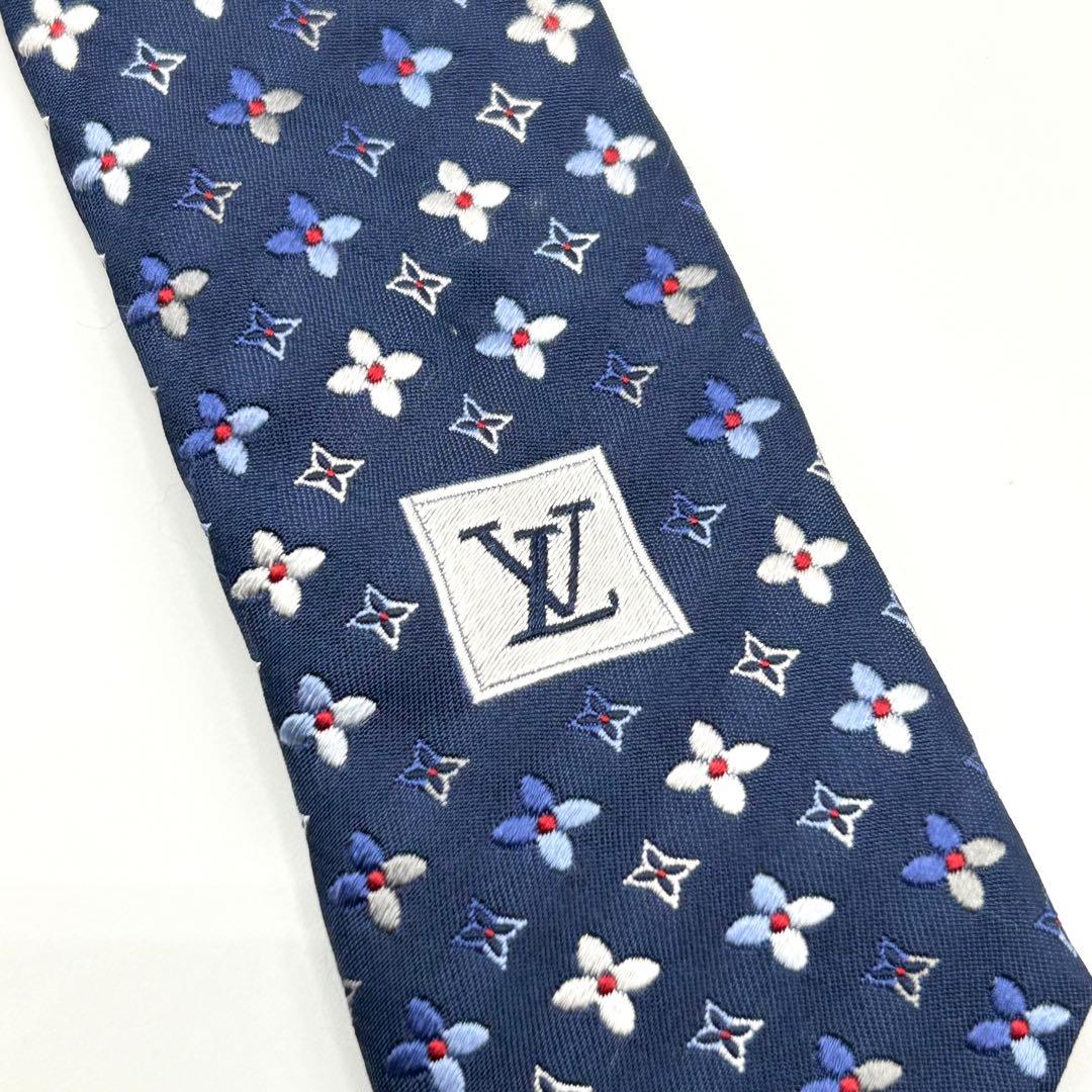 H*✨様 ✨美品✨ルイヴィトン　モノグラム　高級シルク　ネイビー　花柄　ネクタイ