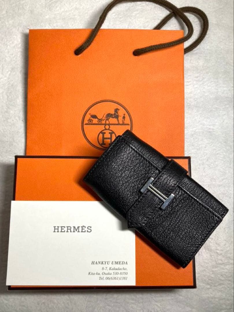 美品　HERMES エルメス　べアン　レザー　4連キーケース　ブラック　箱付き