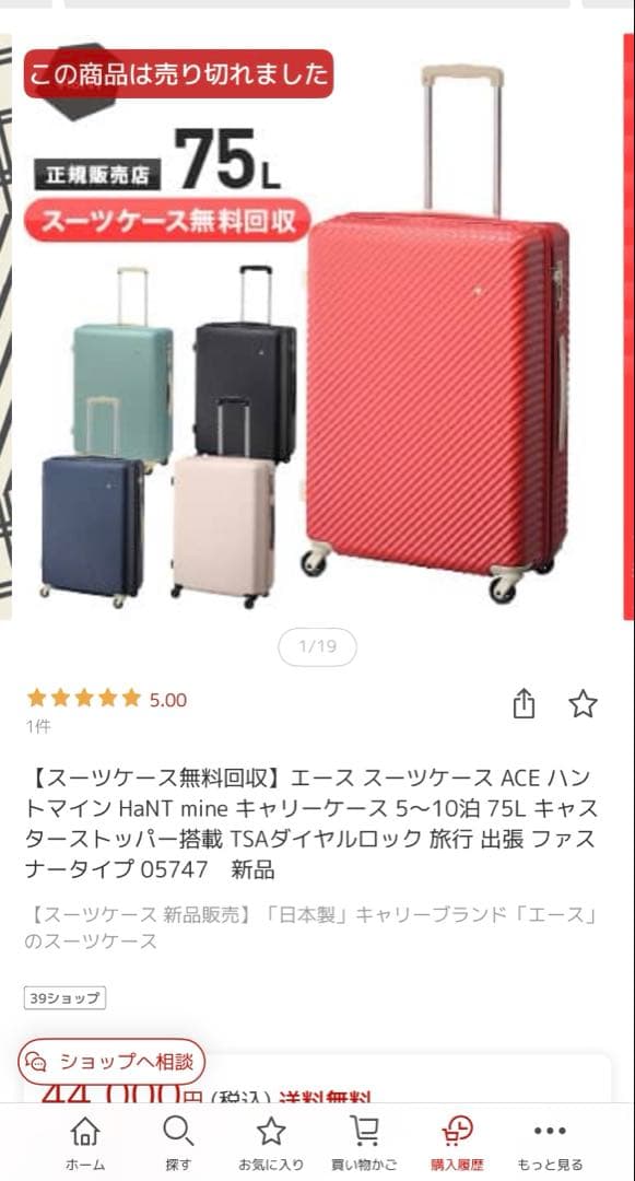 エース(ACE)HaNT/ハント　スーツケース　75L