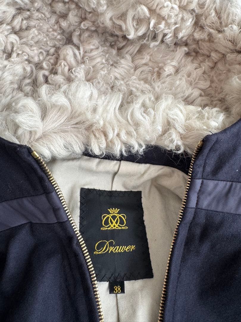 ドゥロワー ムートンフードコート　リアルファー　濃紺　38