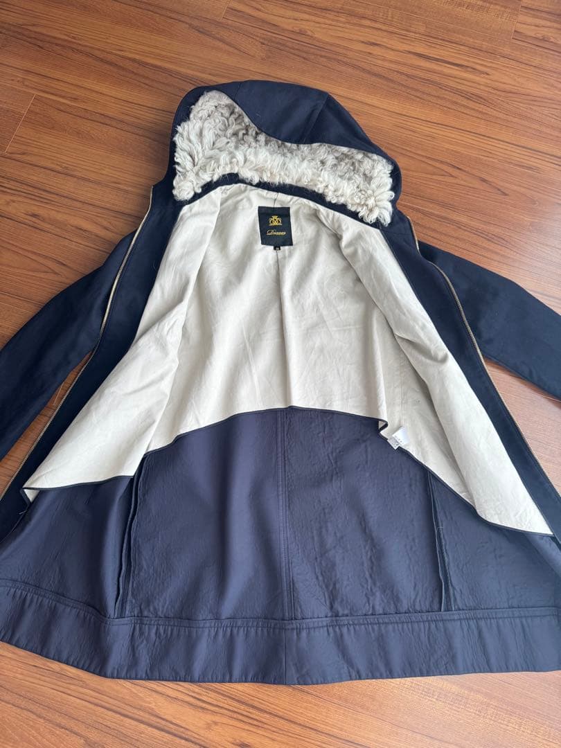 ドゥロワー ムートンフードコート　リアルファー　濃紺　38