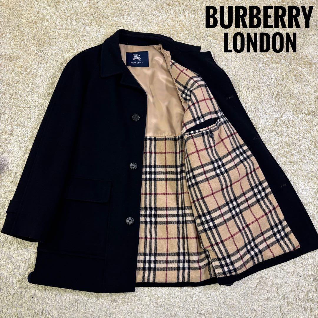 バーバリーロンドン　ノバチェック　ホースロゴ刺繍　ウール　ミドルコート