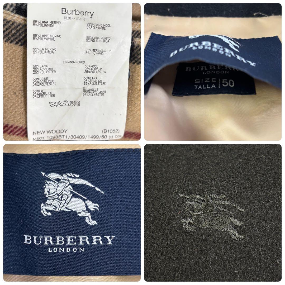 バーバリーロンドン　ノバチェック　ホースロゴ刺繍　ウール　ミドルコート