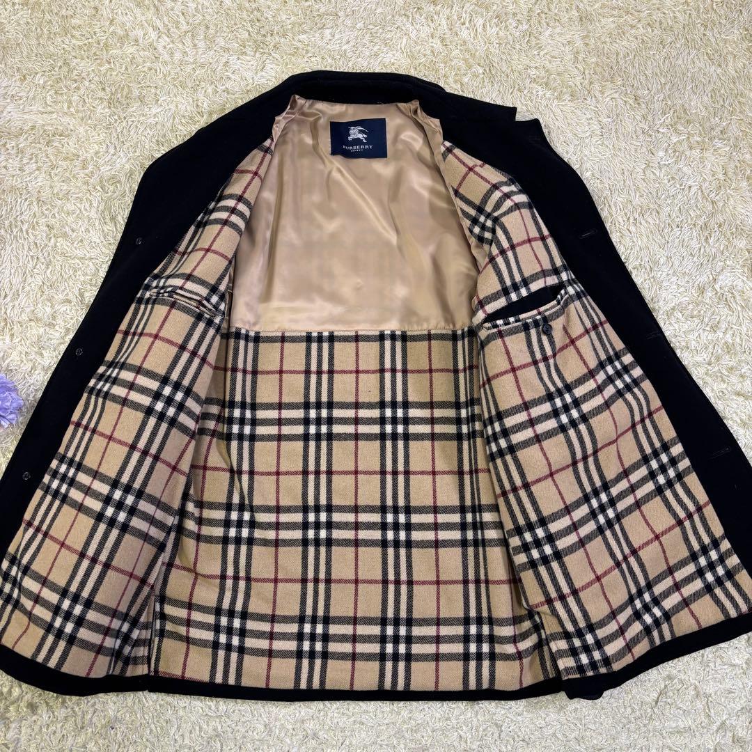 バーバリーロンドン　ノバチェック　ホースロゴ刺繍　ウール　ミドルコート