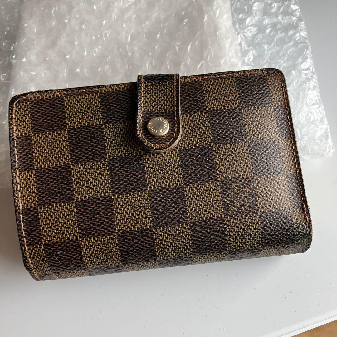 ダミエパターン 二つ折り財布 ブラウン