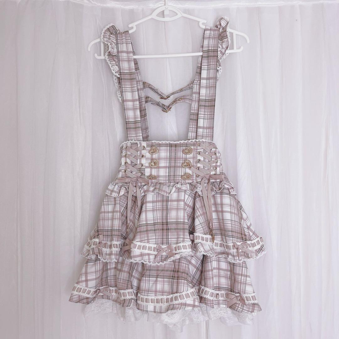 リズリサ はしごリボンチェックティアードスカパン ピンク