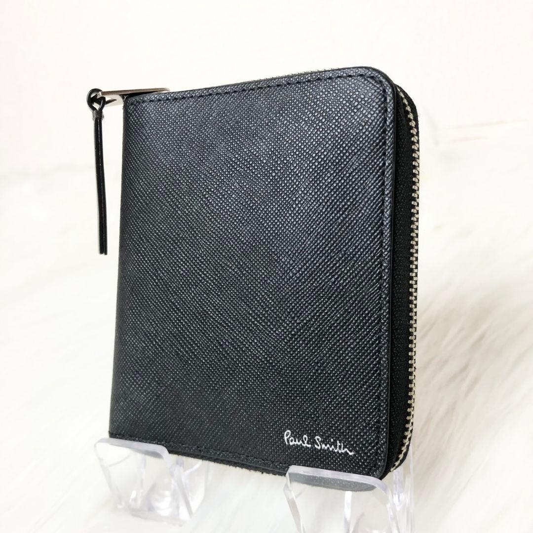 【極美品】ポールスミス 二つ折り財布 折り財布 ラウンドファスナー ブラック