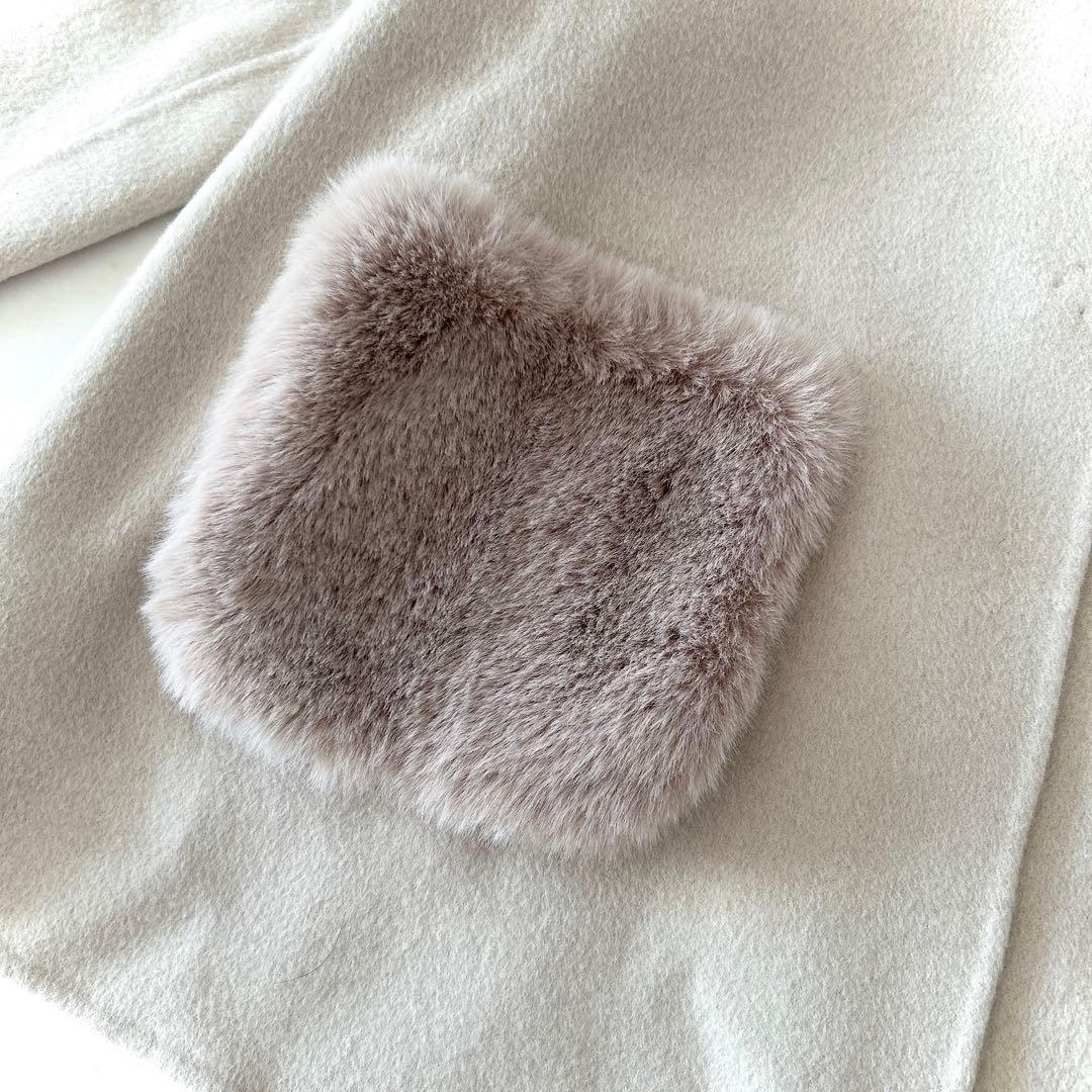 美品 レリアン系列 ネミカ ウール ノーカラーコート ショート丈 ふわふわ