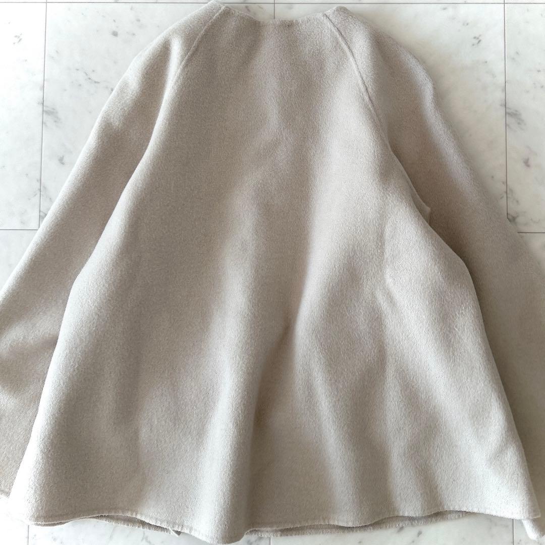 美品 レリアン系列 ネミカ ウール ノーカラーコート ショート丈 ふわふわ