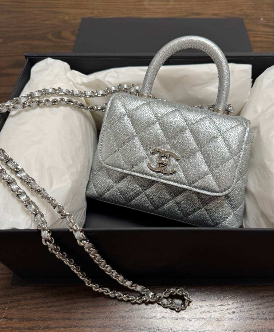 極美品　シャネル　CHANEL ココハンドルミニ　シルバー