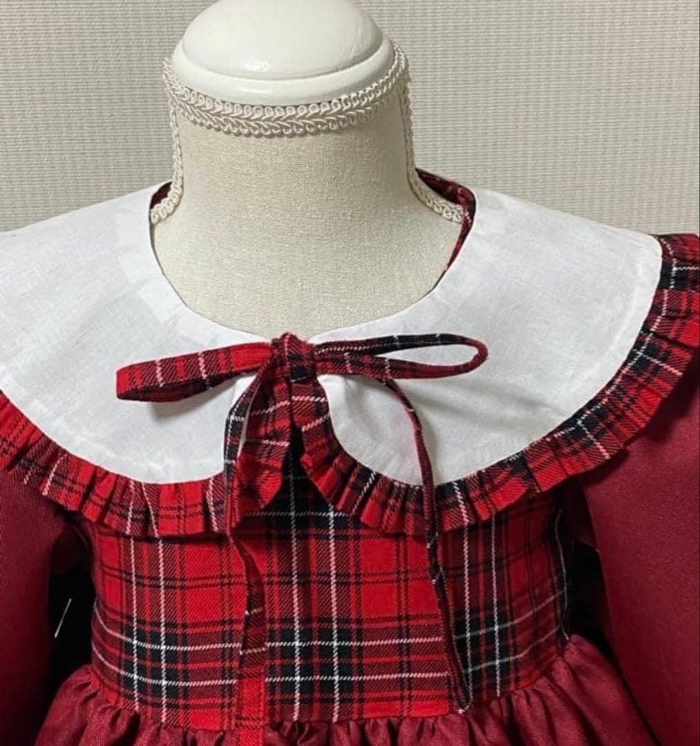 ハンドメイド　襟付きふっくら袖ワンピース　サイズ　110.130