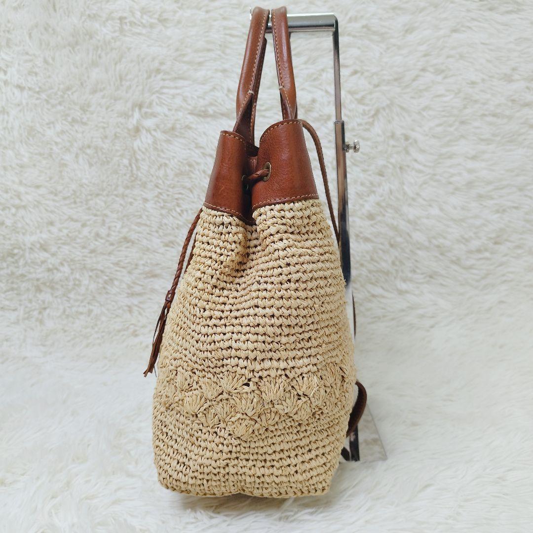 genten　かごバッグ　ストロー　ラフィア　2way レザー　スリングショルダ