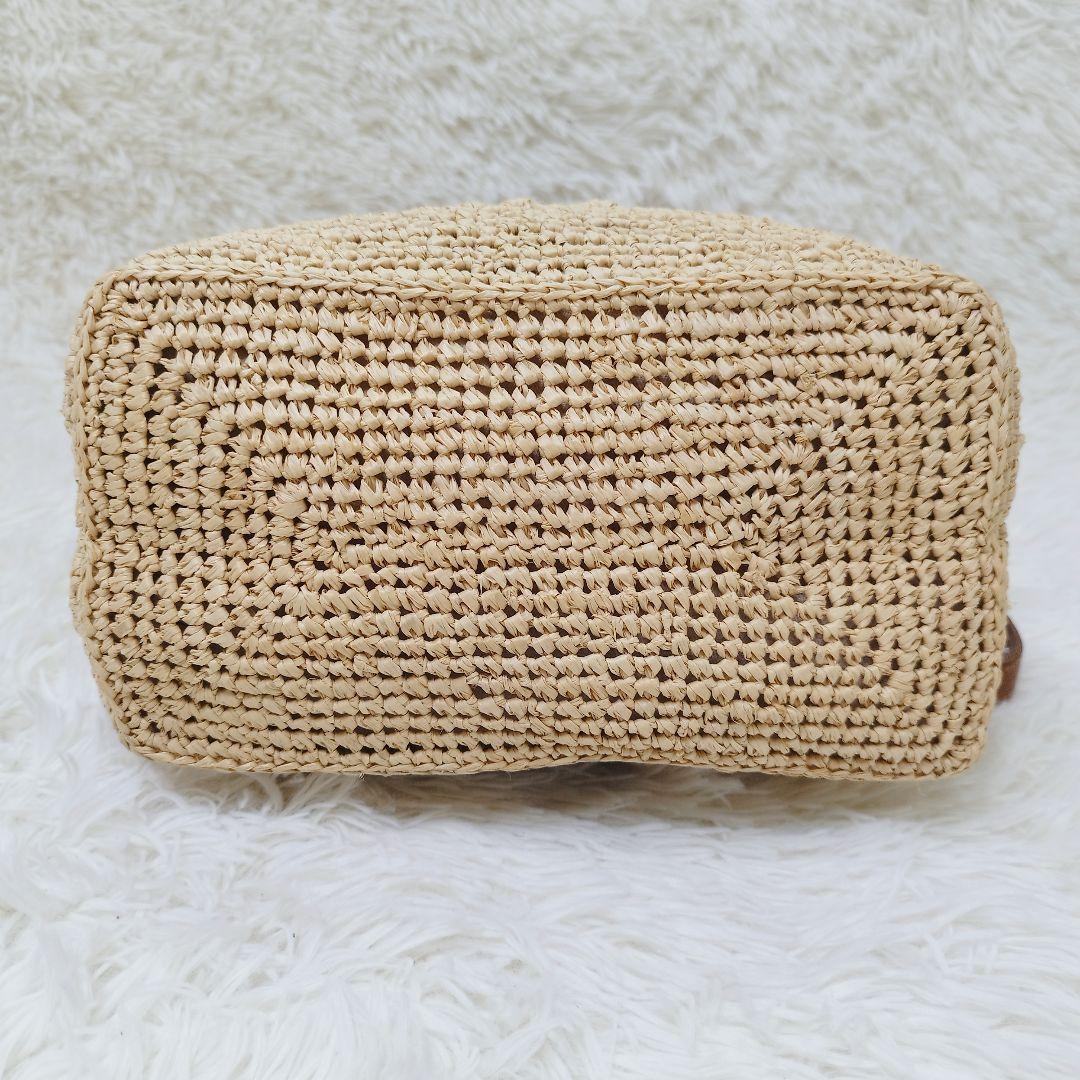 genten　かごバッグ　ストロー　ラフィア　2way レザー　スリングショルダ
