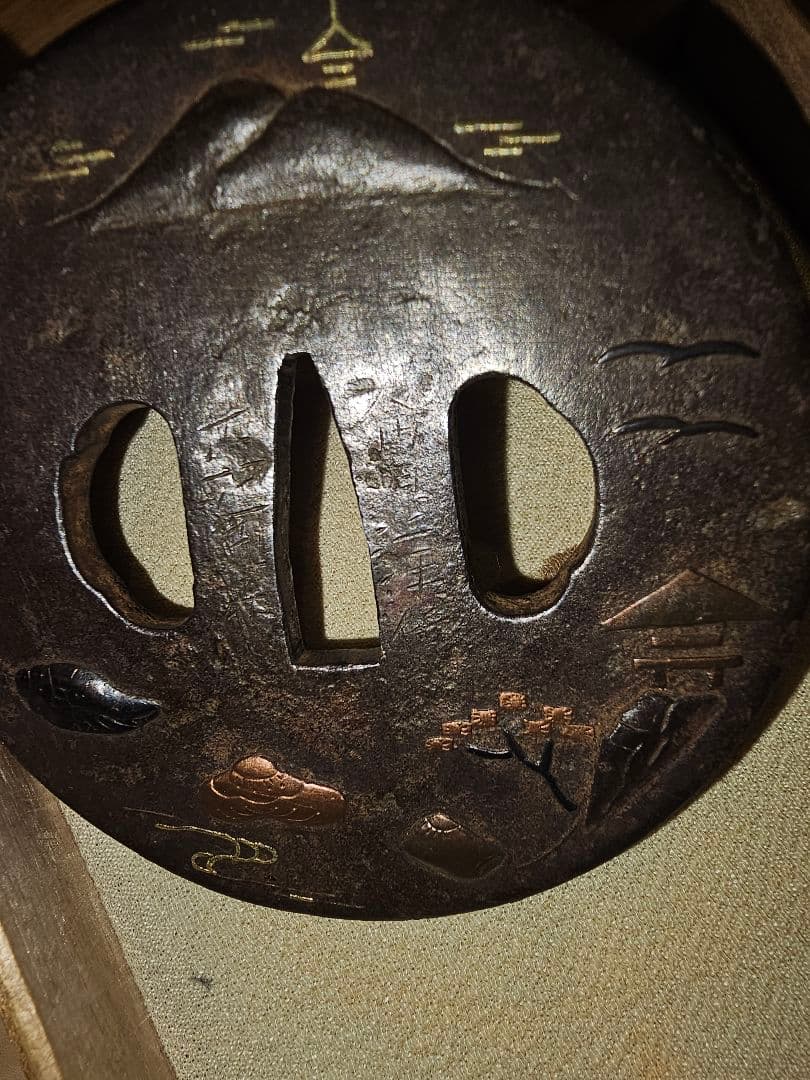 在銘　會津正阿弥　鍔　縦80mm 橫79mm 厚さ4mm　会津正阿弥　時代物