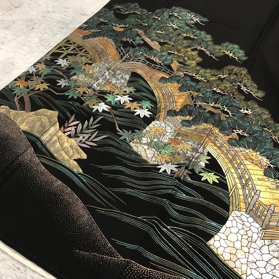 黒留袖 正絹 作家物 錦帯橋 岩国 やまとお誂え ラメ加工