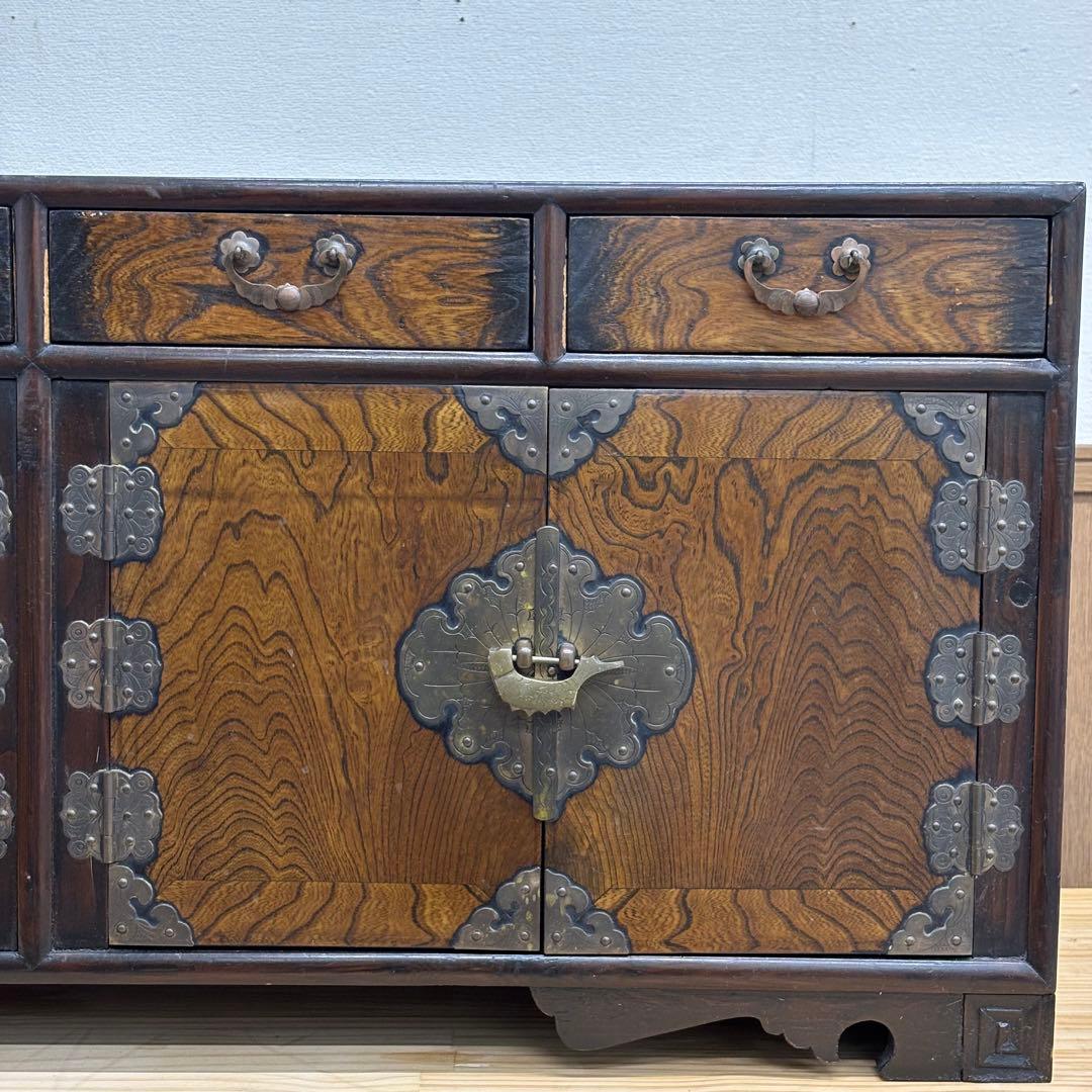 木製　李朝家具 サイドボード 時代箪笥 錠前 キャビネット