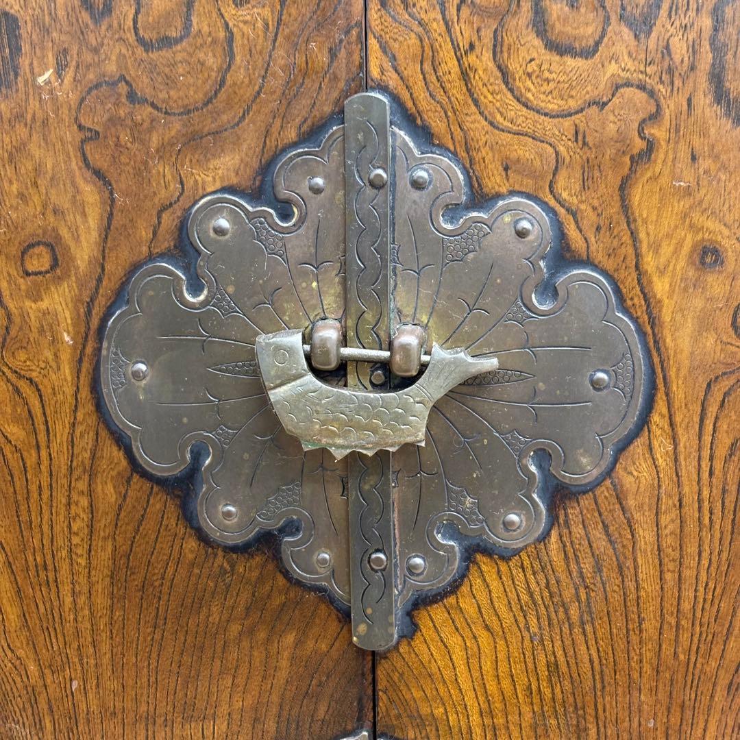 木製　李朝家具 サイドボード 時代箪笥 錠前 キャビネット