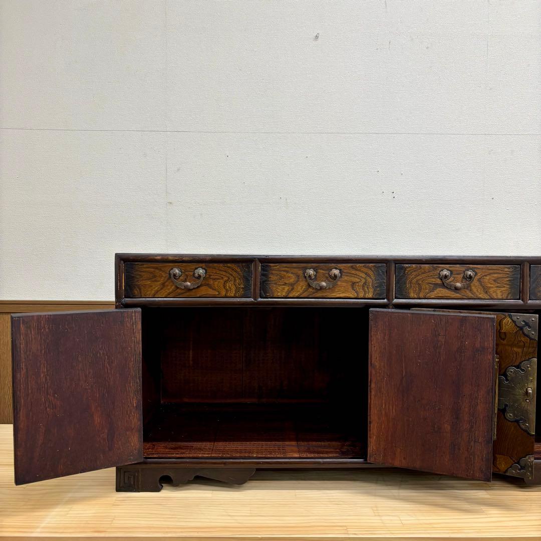 木製　李朝家具 サイドボード 時代箪笥 錠前 キャビネット