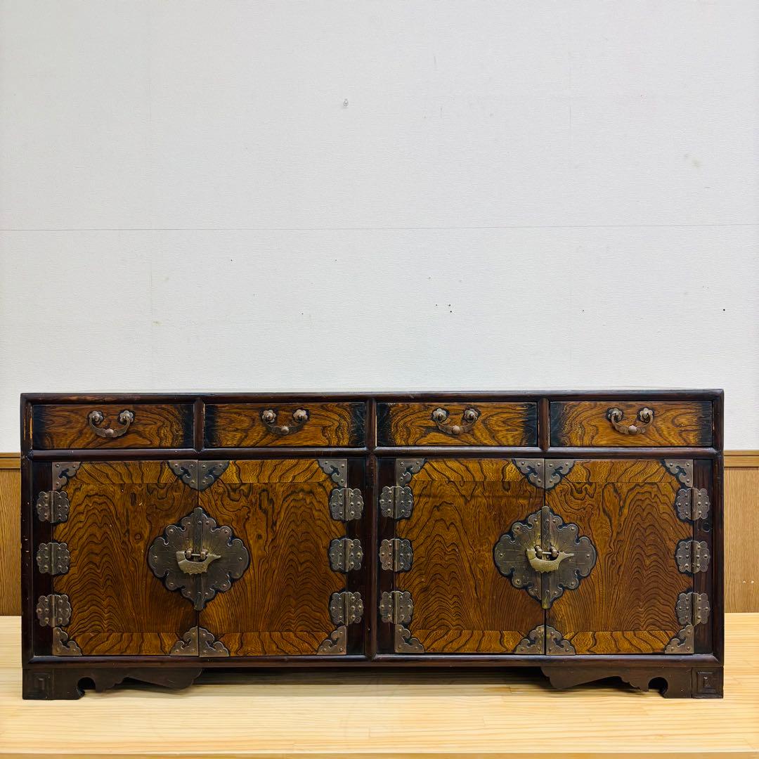 木製　李朝家具 サイドボード 時代箪笥 錠前 キャビネット