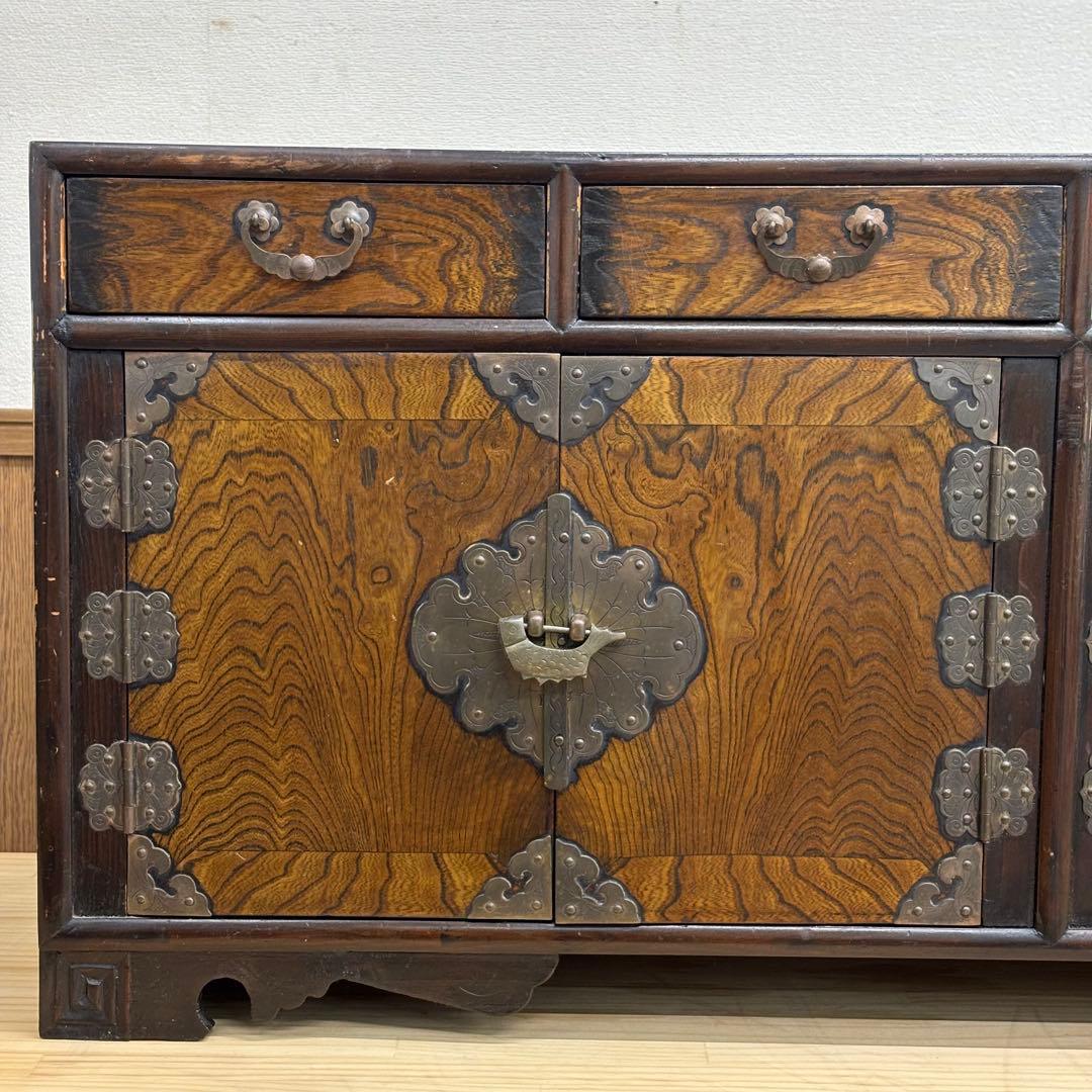 木製　李朝家具 サイドボード 時代箪笥 錠前 キャビネット