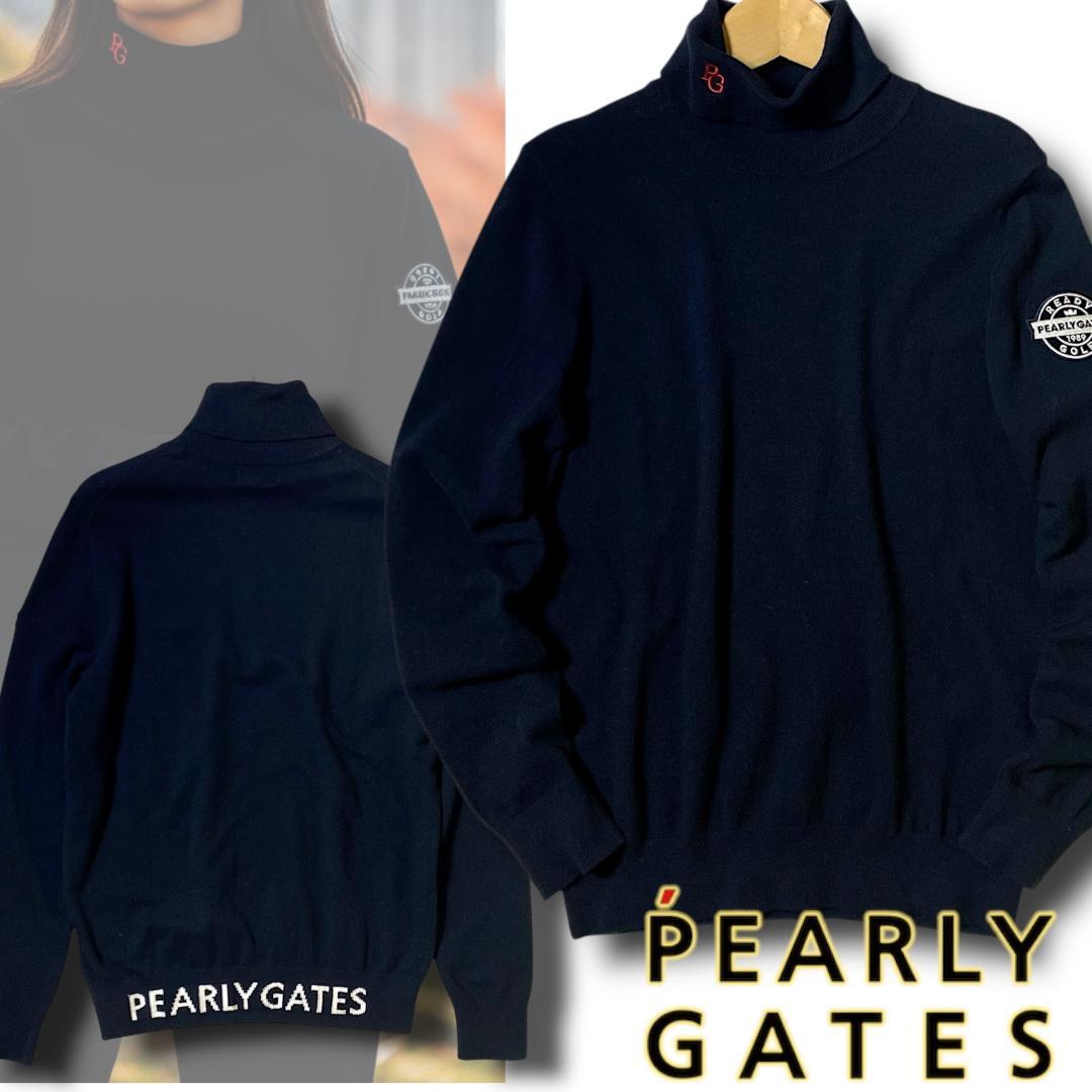 0 パーリーゲイツ 定価1.9万 抗菌 ビッグロゴ タートルネック 長袖 ニット
