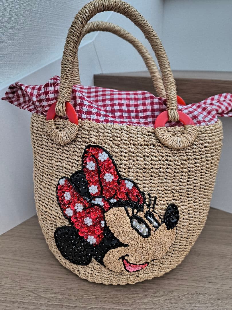 美品ビームスボーイ　ミニーマウス刺繍かごバッグ