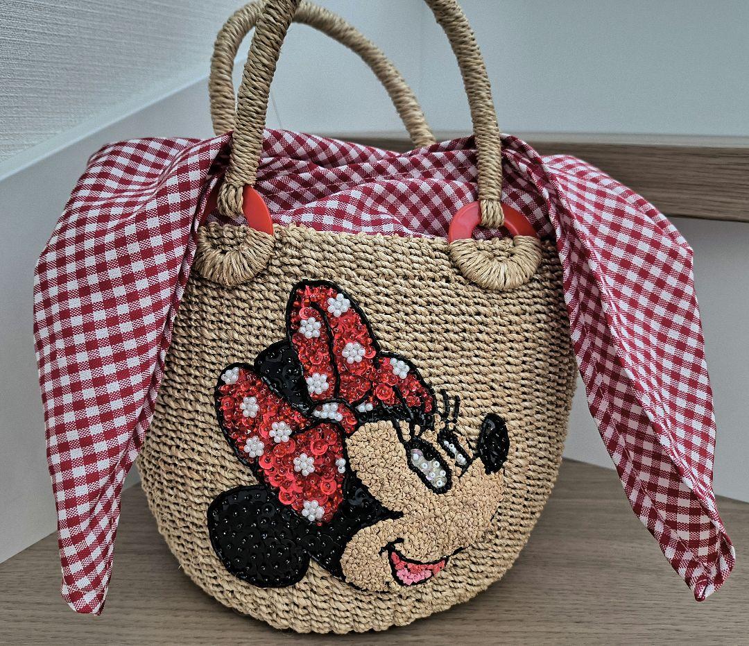 美品ビームスボーイ　ミニーマウス刺繍かごバッグ